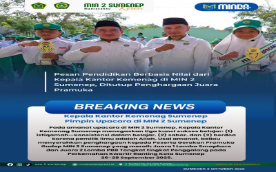 Kepala Kemenag Jadi Pembina Upacara, Tekankan Tiga Kunci Sukses Belajar di MIN 2 Sumenep